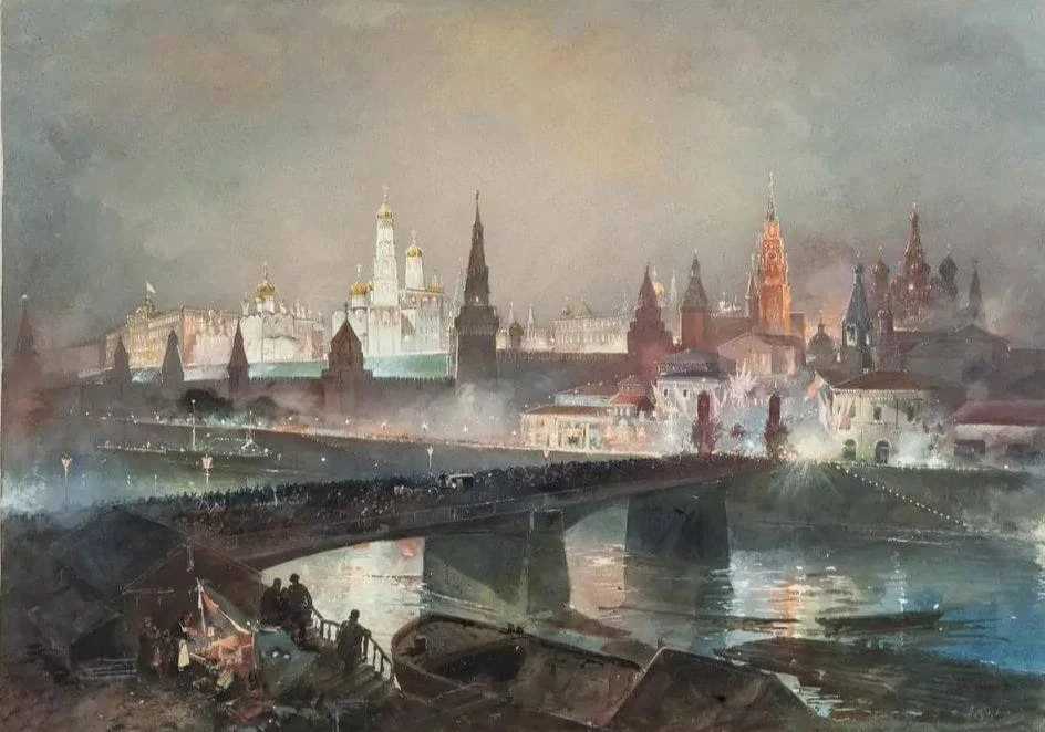 Иллюминация Кремля во время торжеств по случаю коронации императора Николая II и импера...