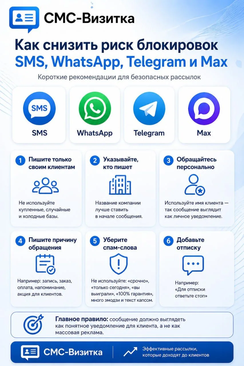 Как снизить риск блокировок SMS, WhatsApp, Telegram и Max