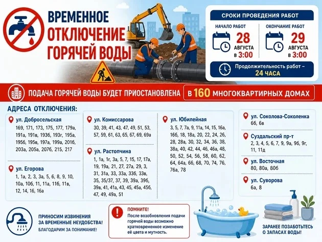 ‼️ Во Владимире из-за аварии более 160 домов останутся без горячей воды