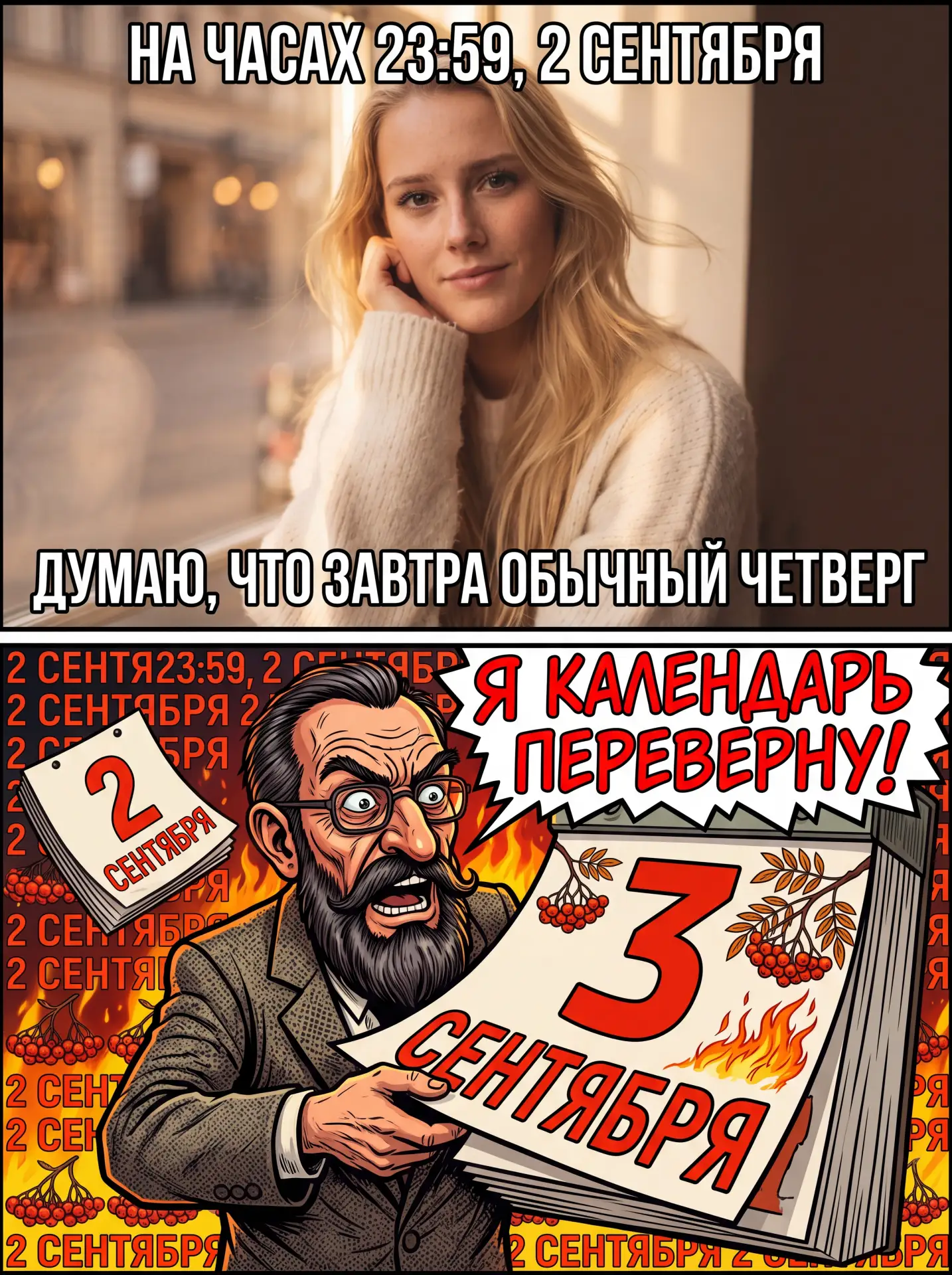 Рандомный мем от нейросети на тему 3 сентября.
