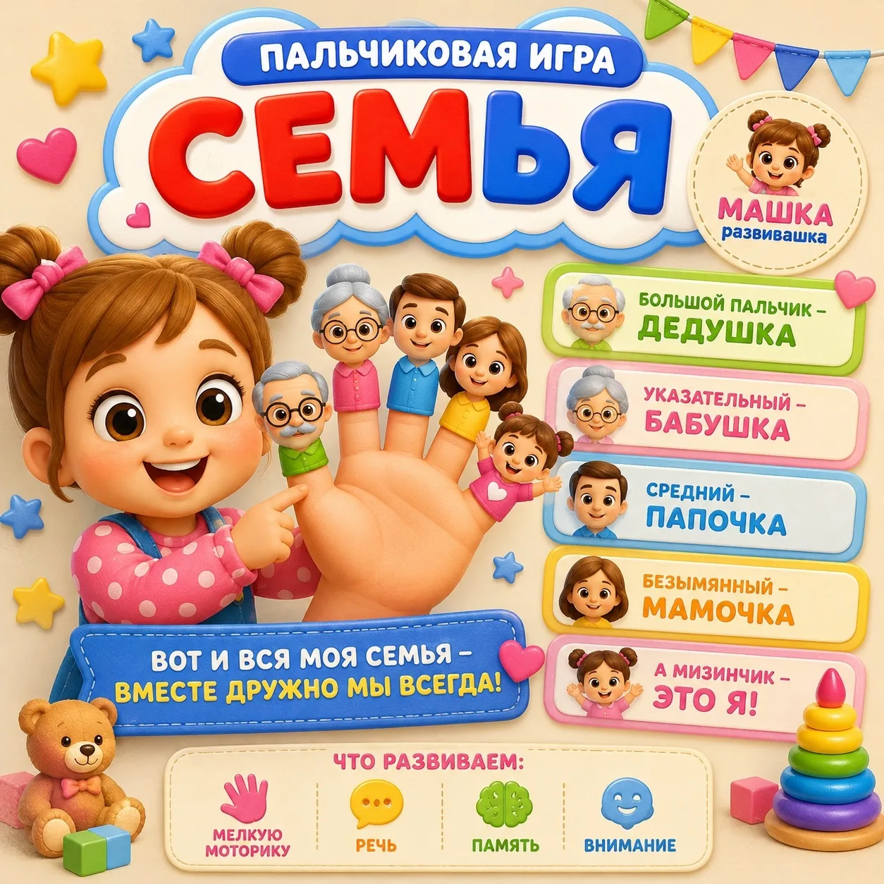 🖐️ Пальчиковая игра «Моя семья» 👨‍👩‍👧‍👦