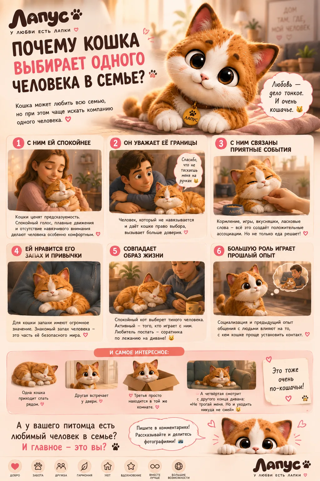 🐱 **ПОЧЕМУ КОШКА ВЫБИРАЕТ ОДНОГО ЧЕЛОВЕКА В СЕМЬЕ?**