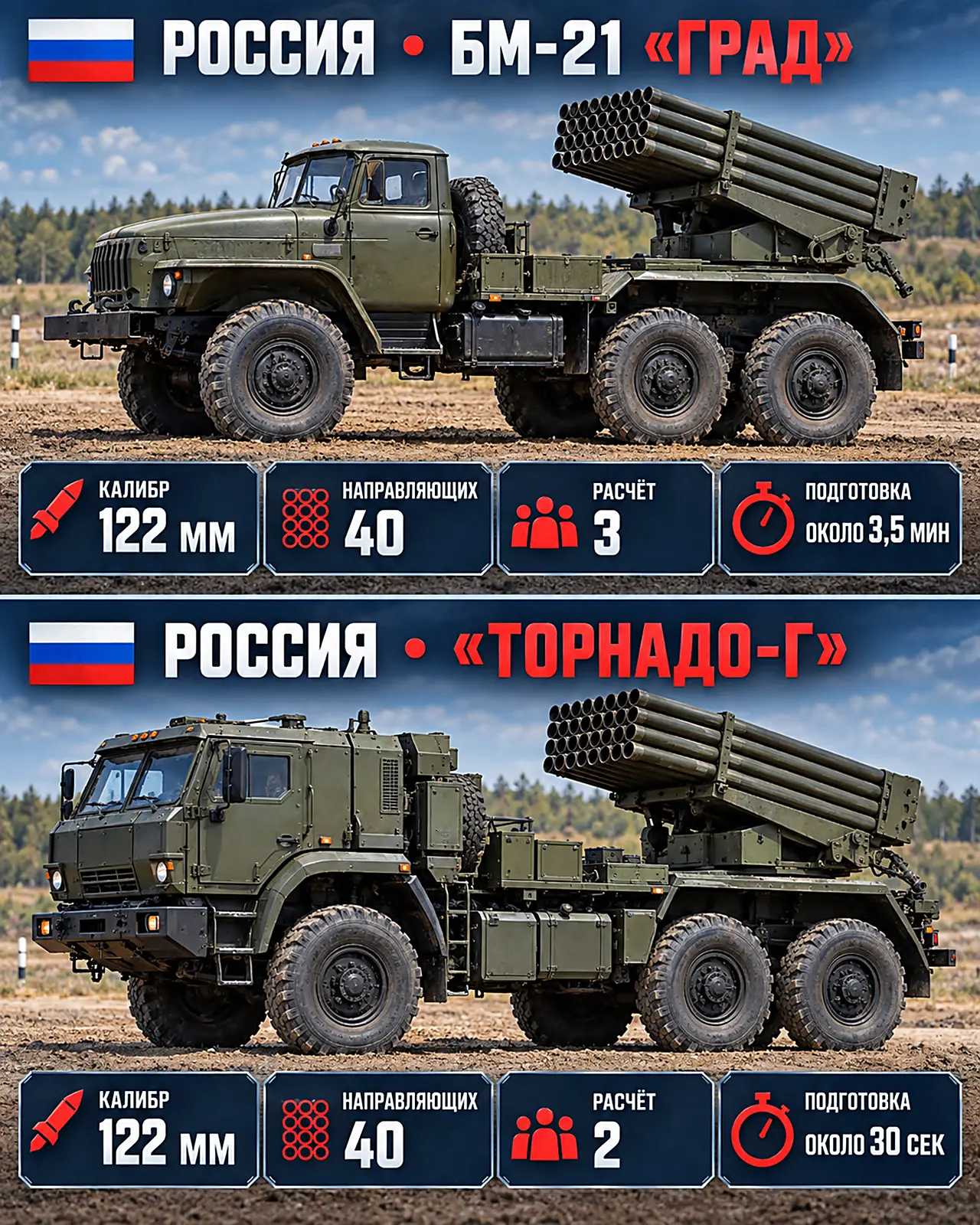 Реактивные системы залпового огня "Град" и "Торнадо-Г" внешне очень похожи, но "Торнадо...