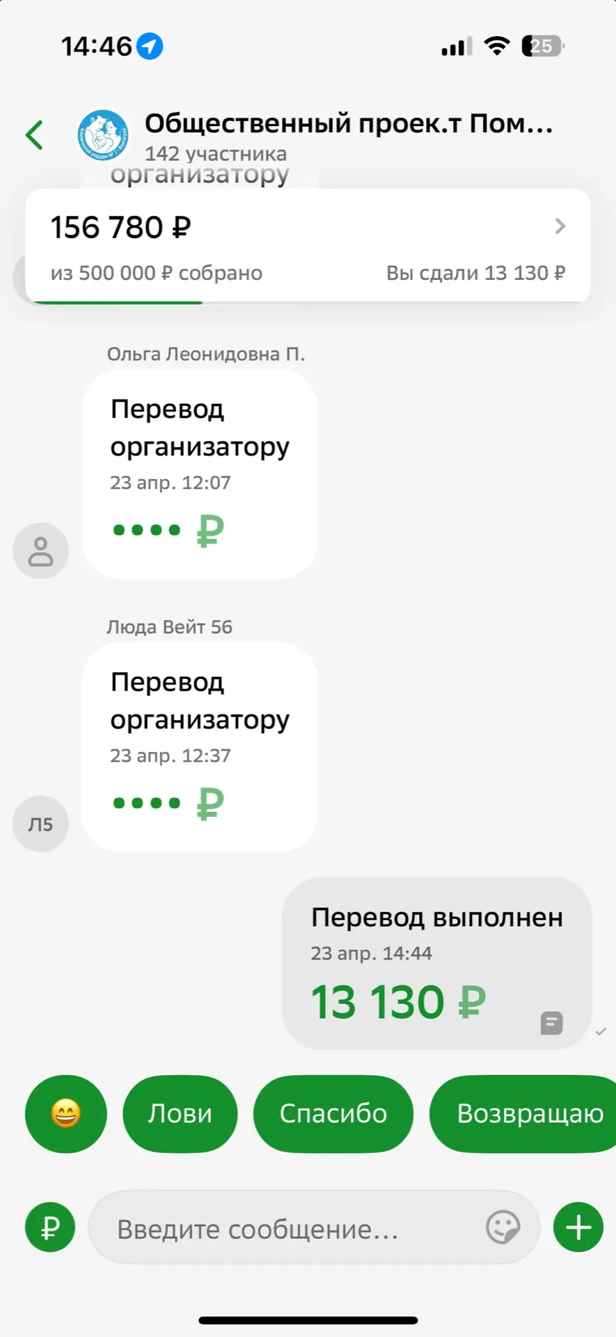 Друзья, внесла на наш благотворительный счёт 13130р
