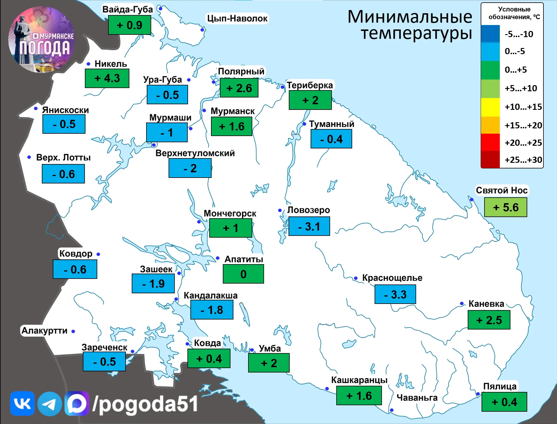 Минимальные температуры за ночь 🥶