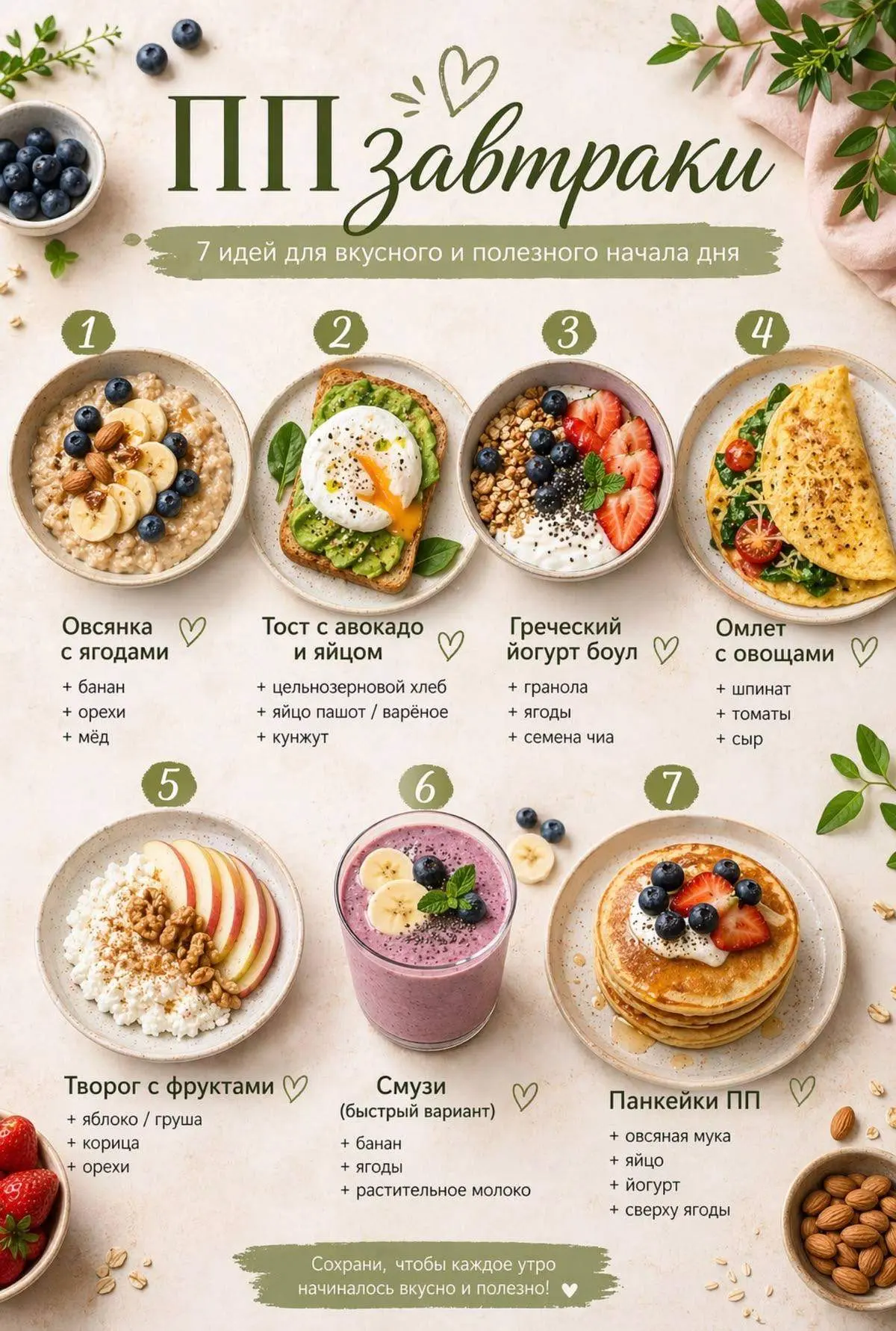 🍓 Не знаешь, что приготовить утром?

Лови подборку вкусных ПП-завтраков для энергии, легкости и отл