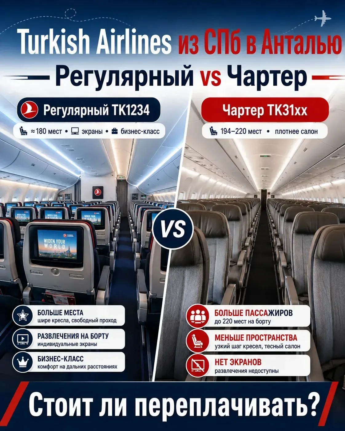 Turkish Airlines чартер и Turkish Airlines регулярный рейс: оба летят из СПб! В чём раз...
