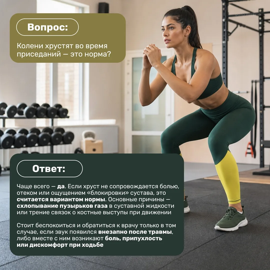 Во время приседаний в коленях иногда раздается хруст🏋️‍♂️