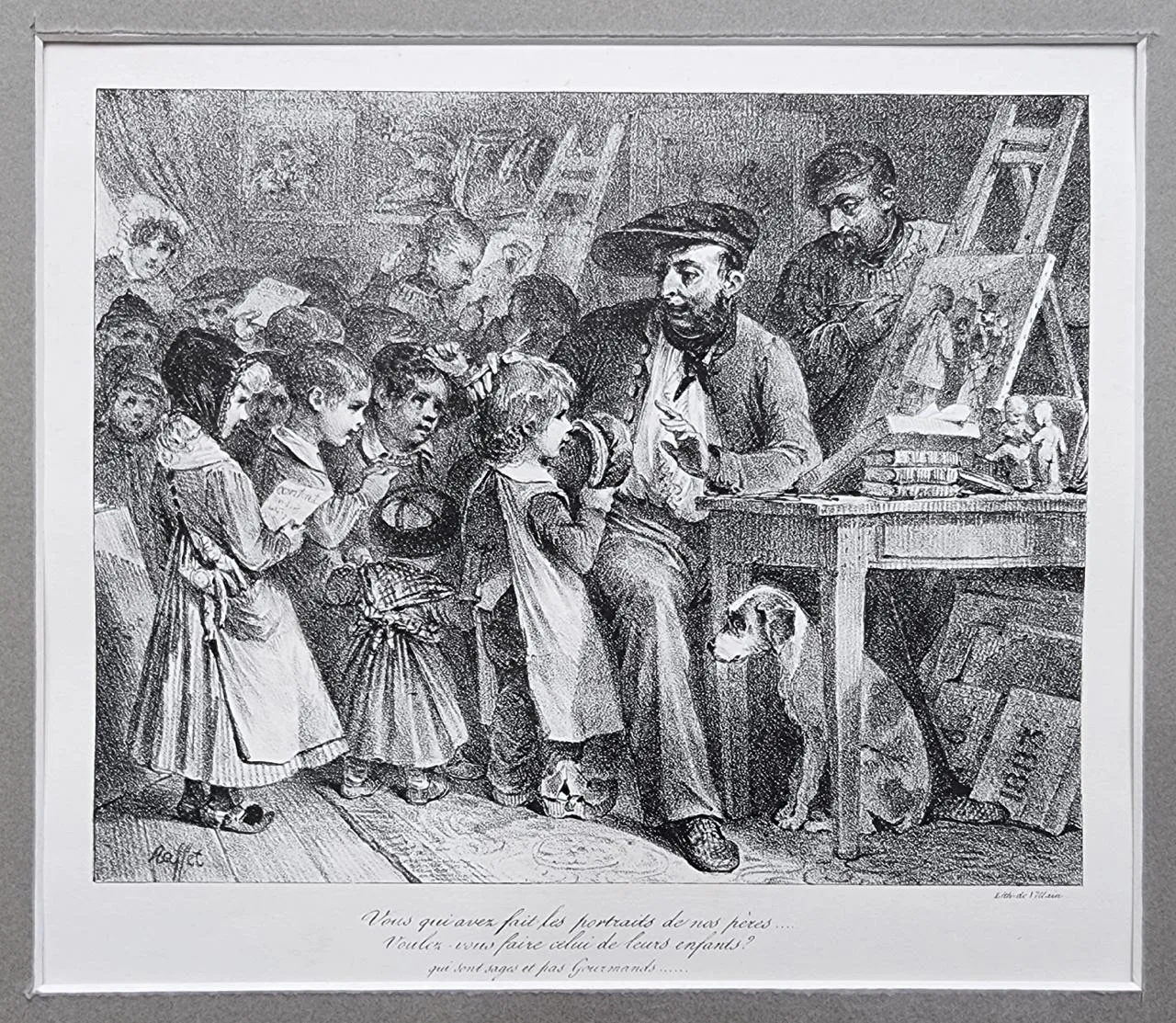 Литография «Художник в окружении детей», созданная Огюстом Раффе (Auguste Raffet, 1804–...