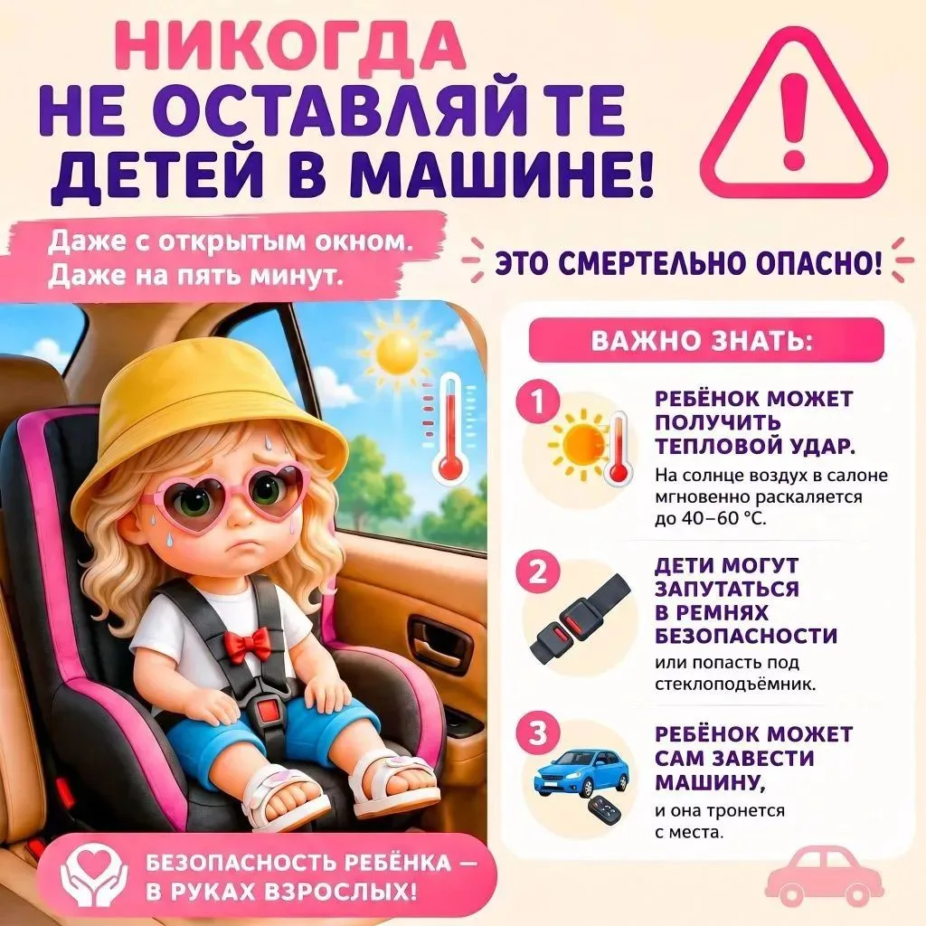🚗Всего 5 минут в закрытом автомобиле могут стоить ребёнку жизни.