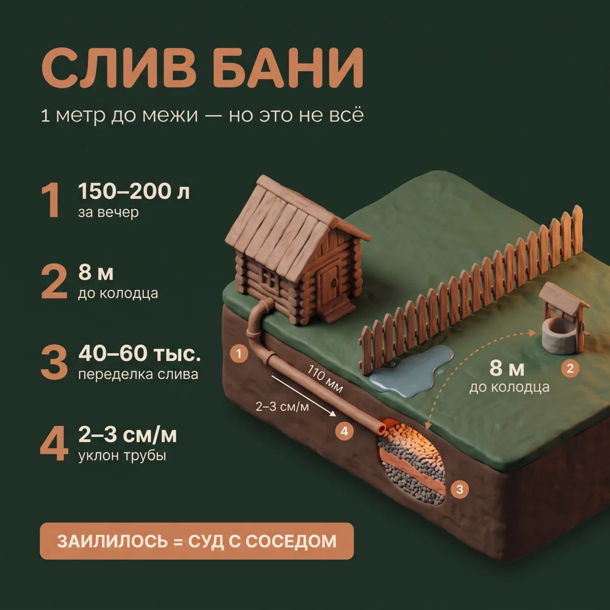 🚿 Слив из бани на межу: как не получить претензию от соседа
