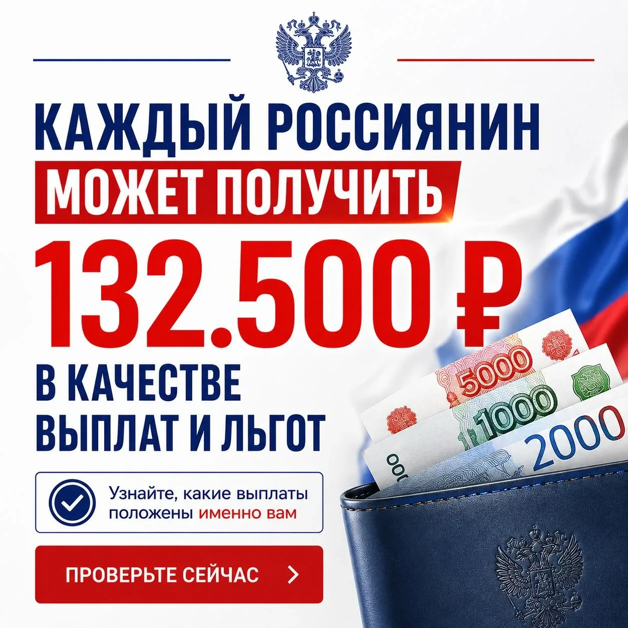 ❗️Каждый россиянин может получить 132.500 рублей в качестве выплат и льгот