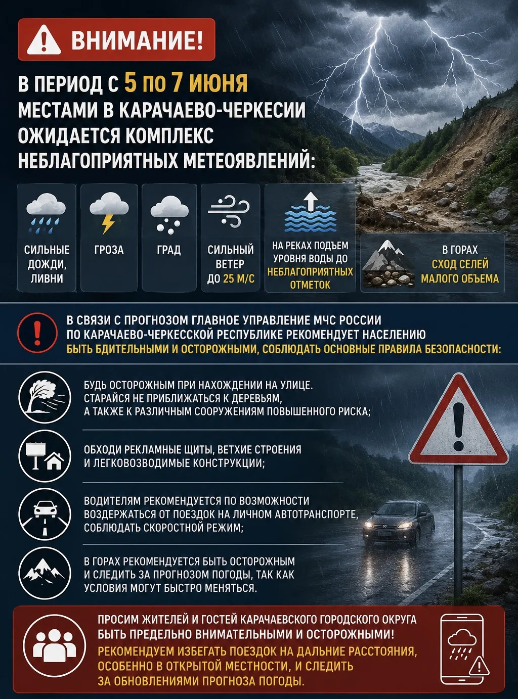 ❗ В Карачаево-Черкесии сохраняется штормовое предупреждение