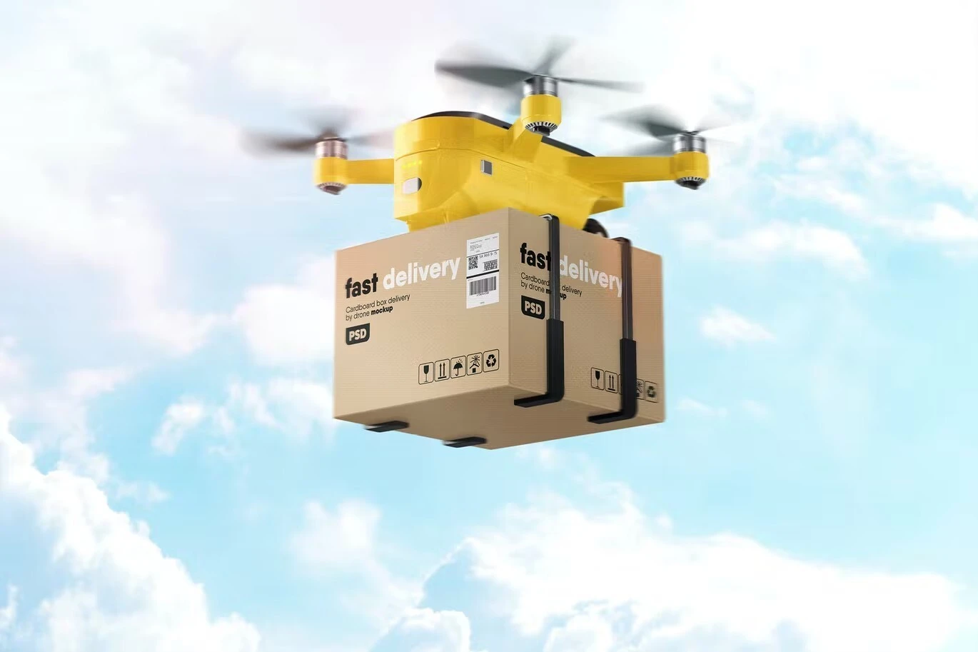 ✅ Cardboard Box Delivery By Drone Mockup
