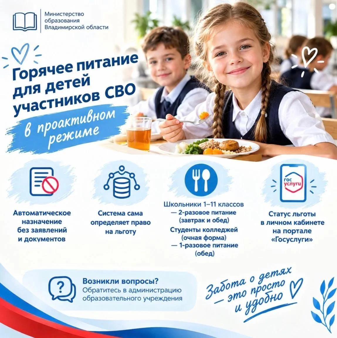 🍽 Горячее питание для детей участников СВО — в проактивном режиме