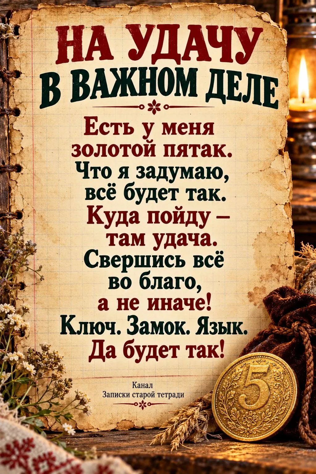 🍀 Перед важным делом возьмите пятак или любую монету с цифрой 5 и зажмите её в ладони.