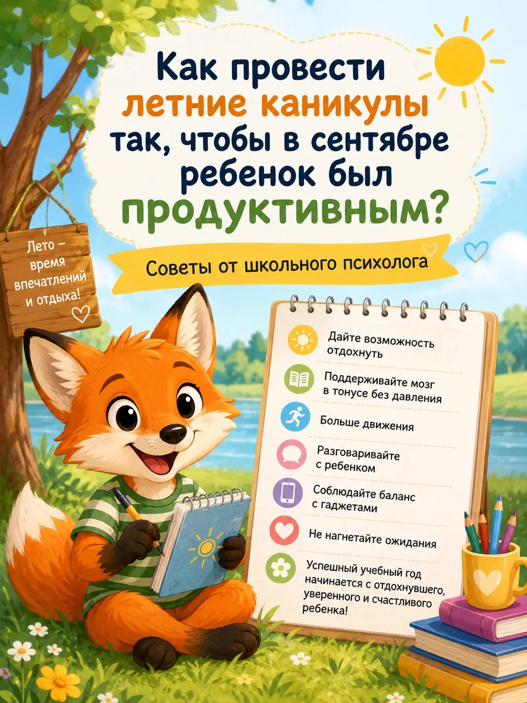 На календаре август, но лето продолжается!
Как провести летние каникулы так, чтобы в сентябре ребено