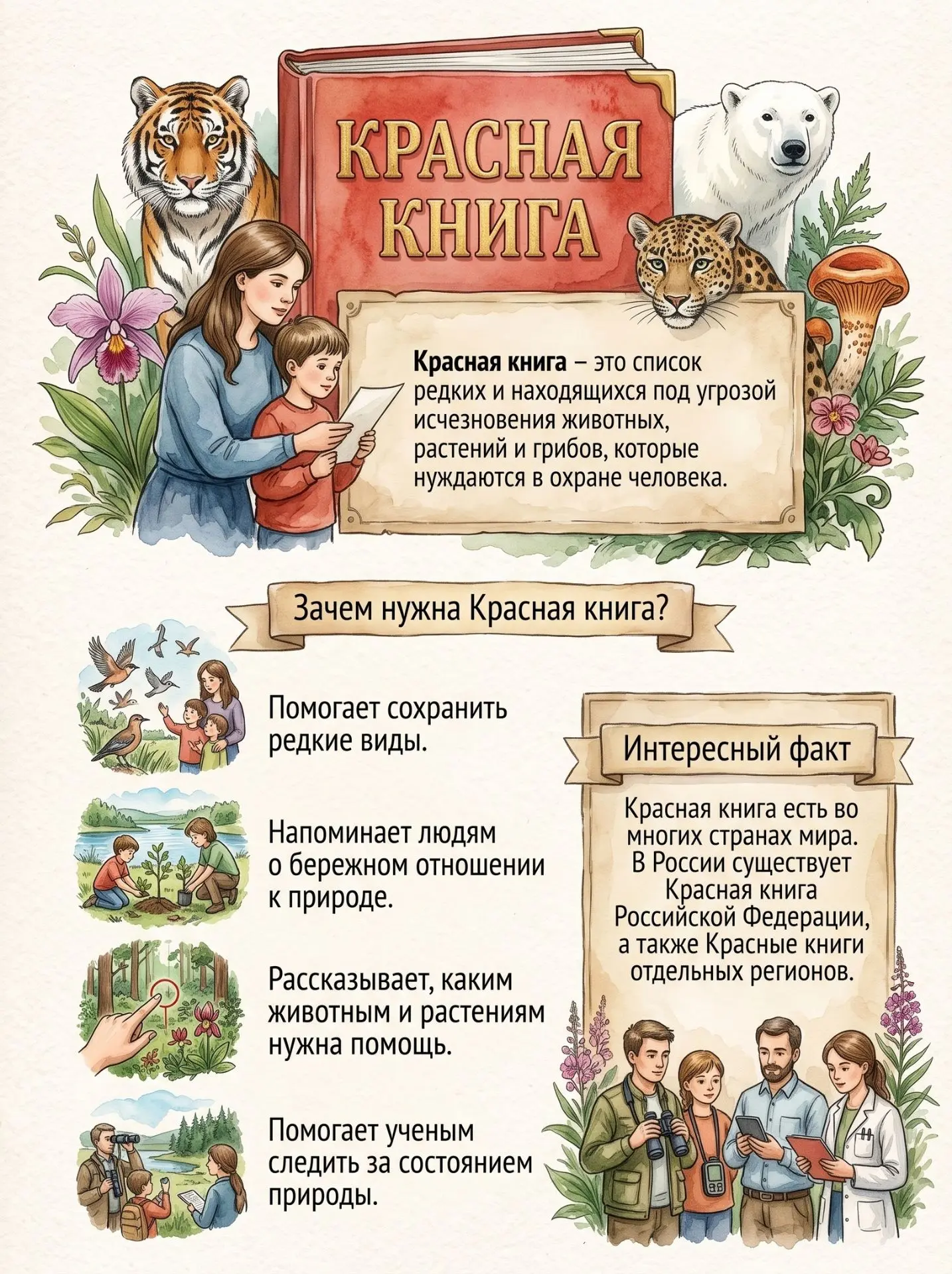 Что такое Красная книга?

Это особый список. В него учёные заносят животных 🐾, растения ☘️ и грибы 
