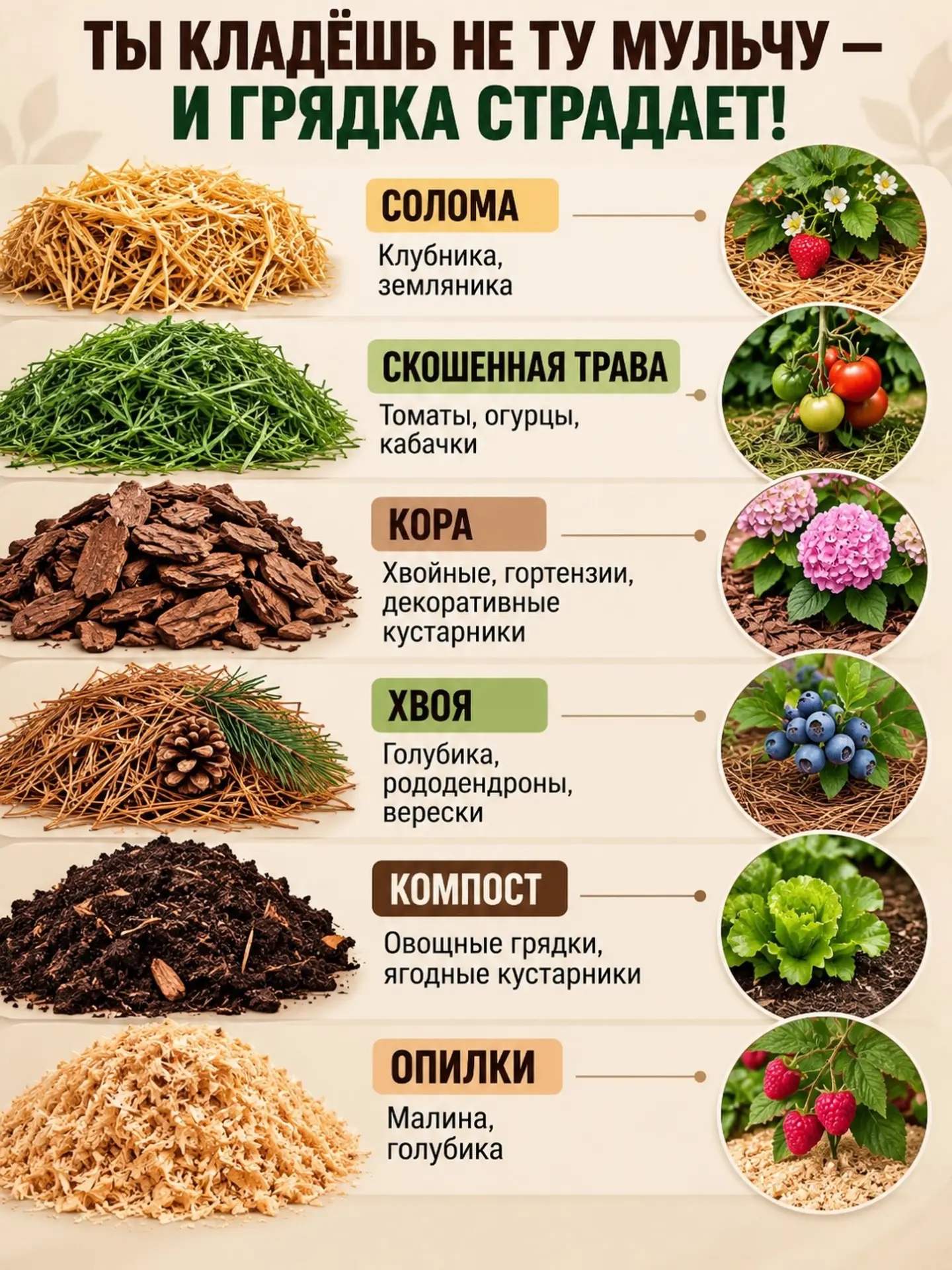 🌿 Мульча: какая для чего — шпаргалка