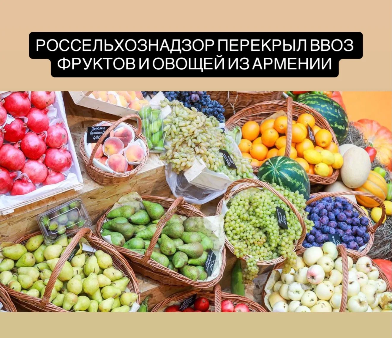 Россельхознадзор вслед за цветами перекрыл ввоз фруктов и овощей из Армении.  При этом на Россию при