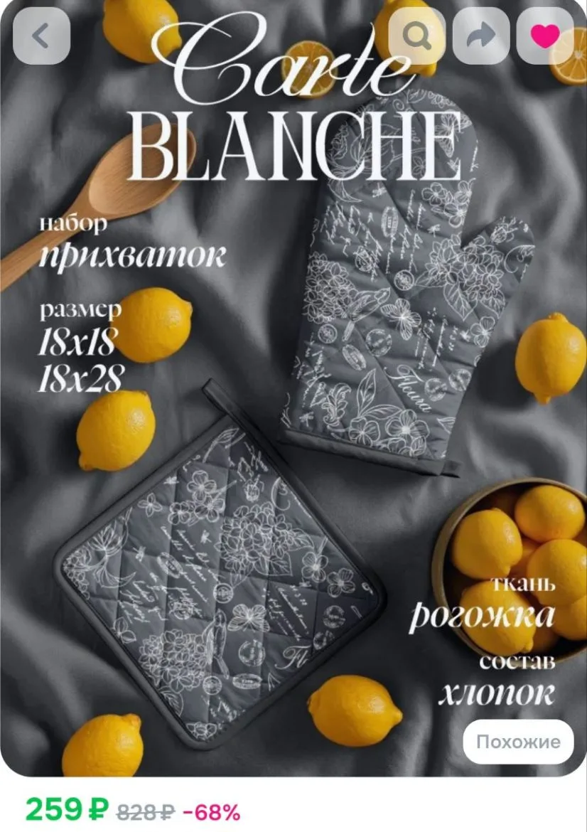 🖤🍳 Находка для кухни — стильный набор прихваток Carte Blanche!