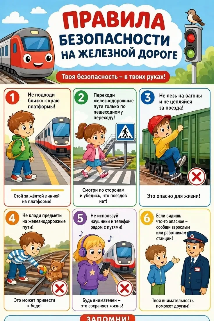 Железная дорога — не место для игр! 🚂🚫

Дорогие родители! Поезда — это мощь и скорость, которые вс
