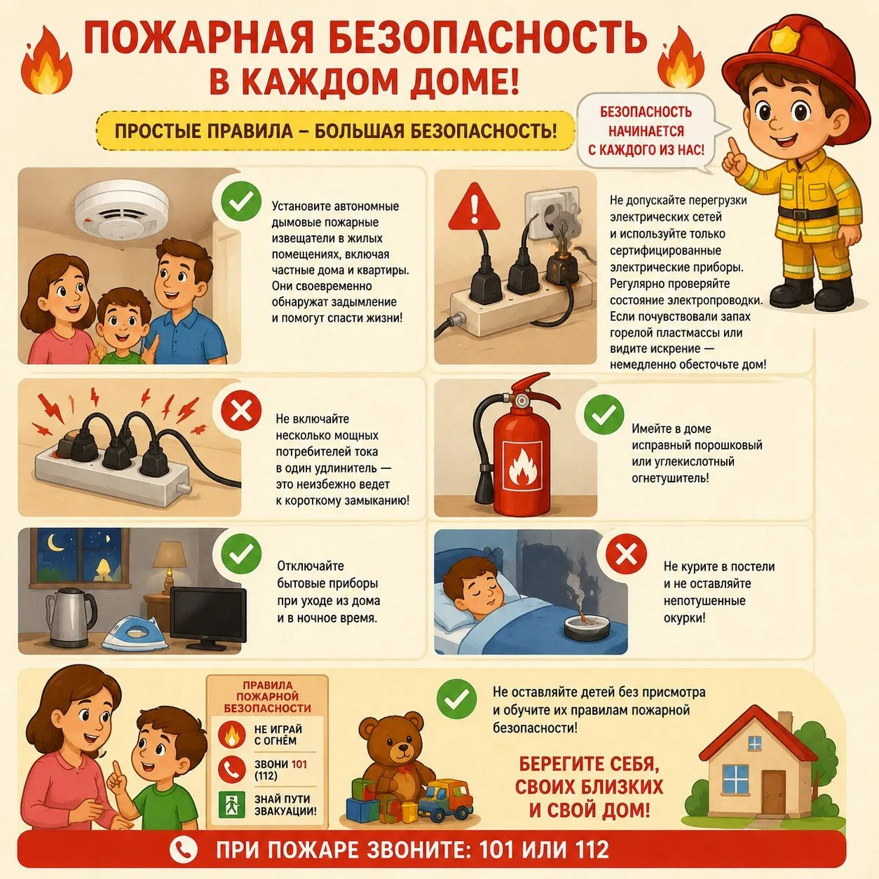 А вы готовы? Чек-лист по пожарной безопасности для каждой семьи 🚒Родители, давайте проверим себя! П