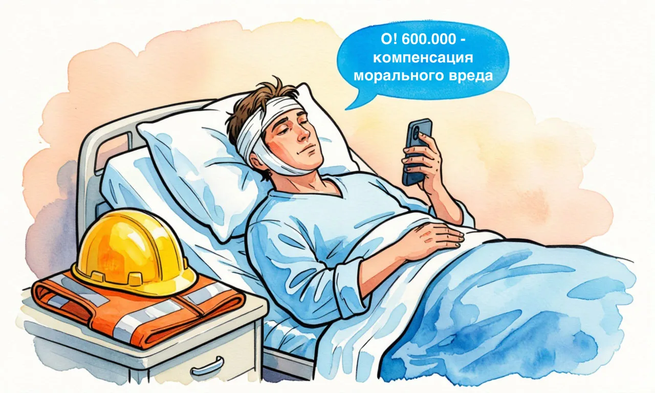 ⠀ 💳 ⠀ Работнику присудили 600.000 руб компенсации морального вреда от полученной травм...