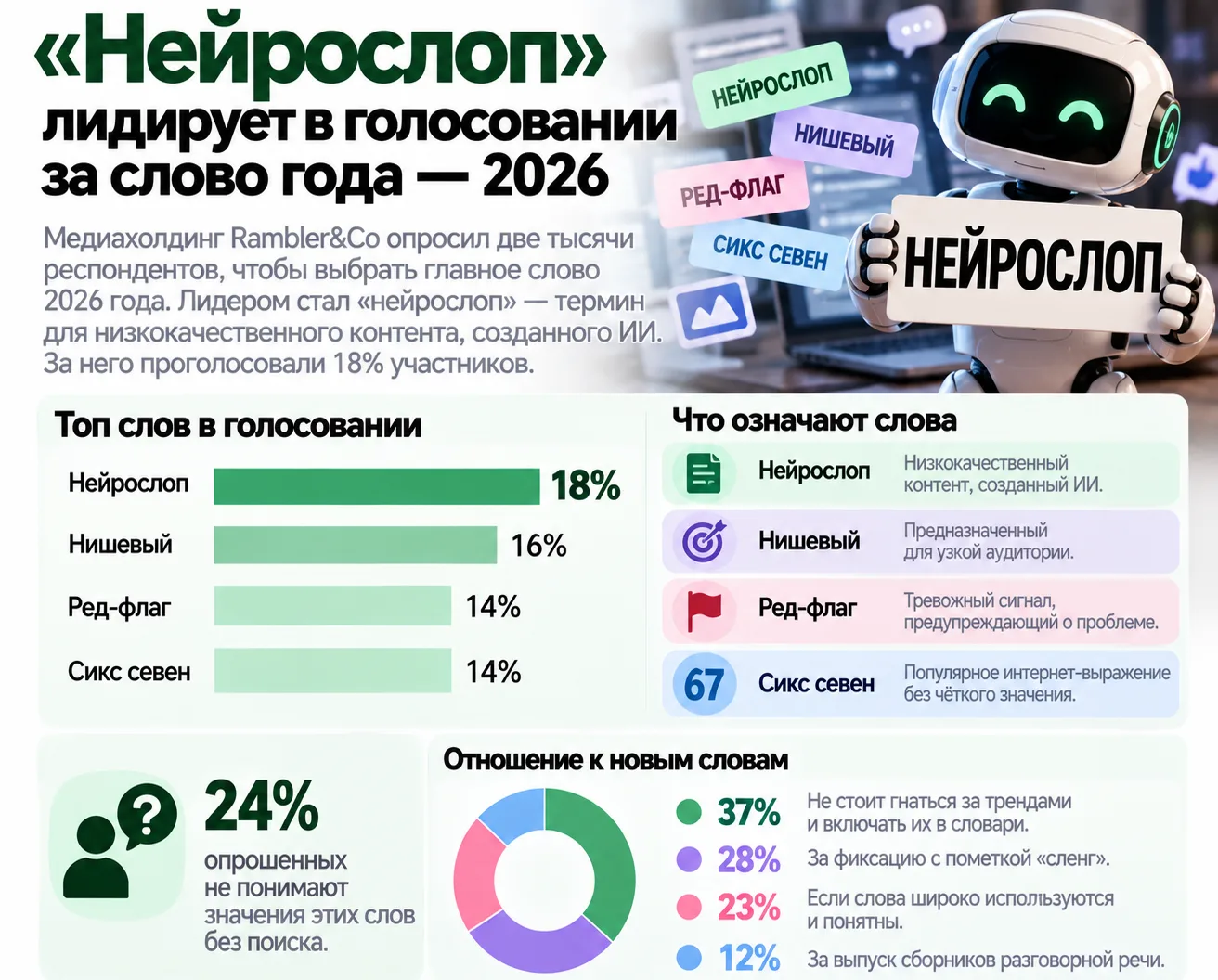 «Нейрослоп» лидирует в голосовании за слово года — 2026