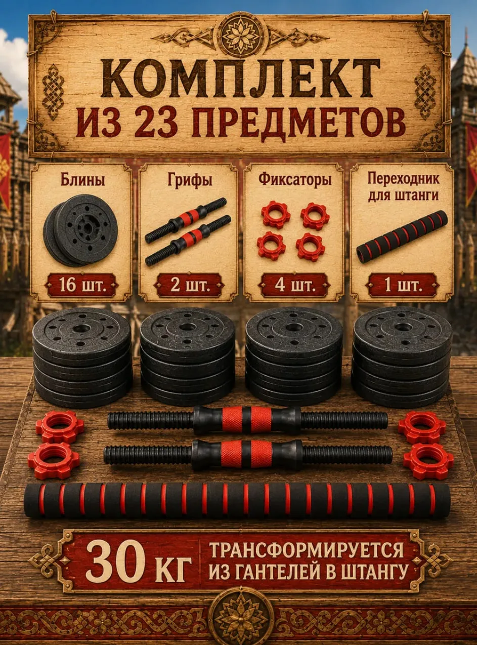 Гантели разборные с грифом набор 30 кг