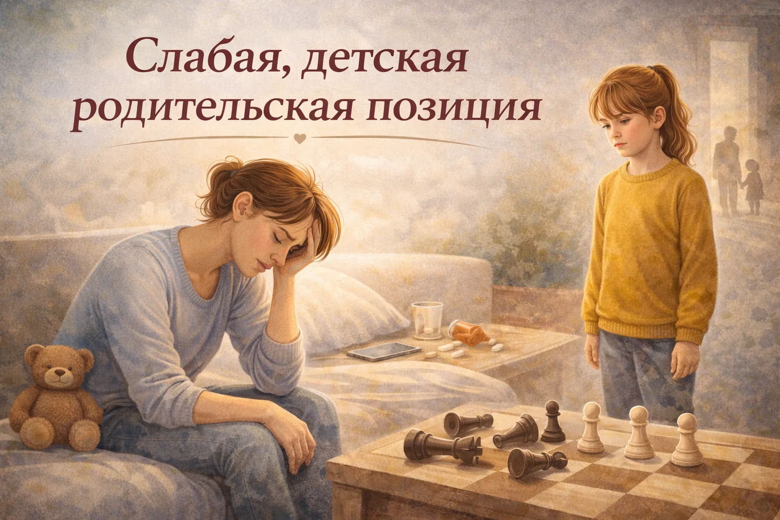 Слабая, детская родительская позиция.