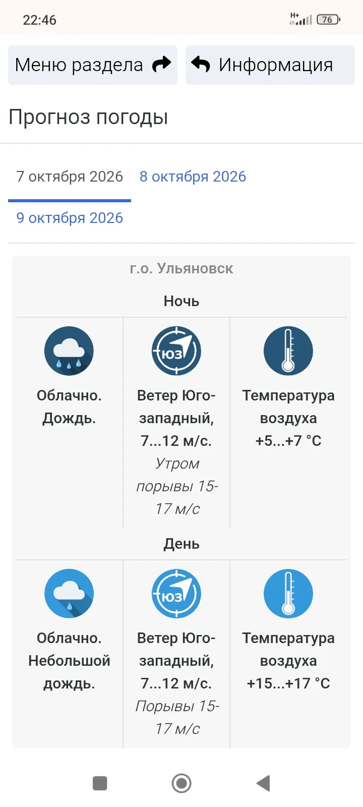 ⚠️ Прогноз погоды для города Ульяновска, от наших синоптиков Ульяновского Росгидромета: