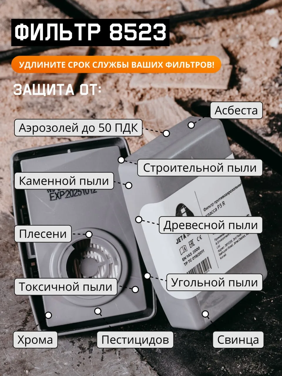 Уникальный фильтр HEPA 8523 FFP3 R