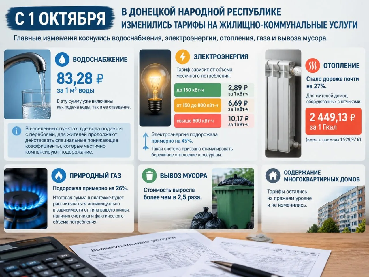С 1-го октября в ДНР изменились тарифы на ЖКХ📈