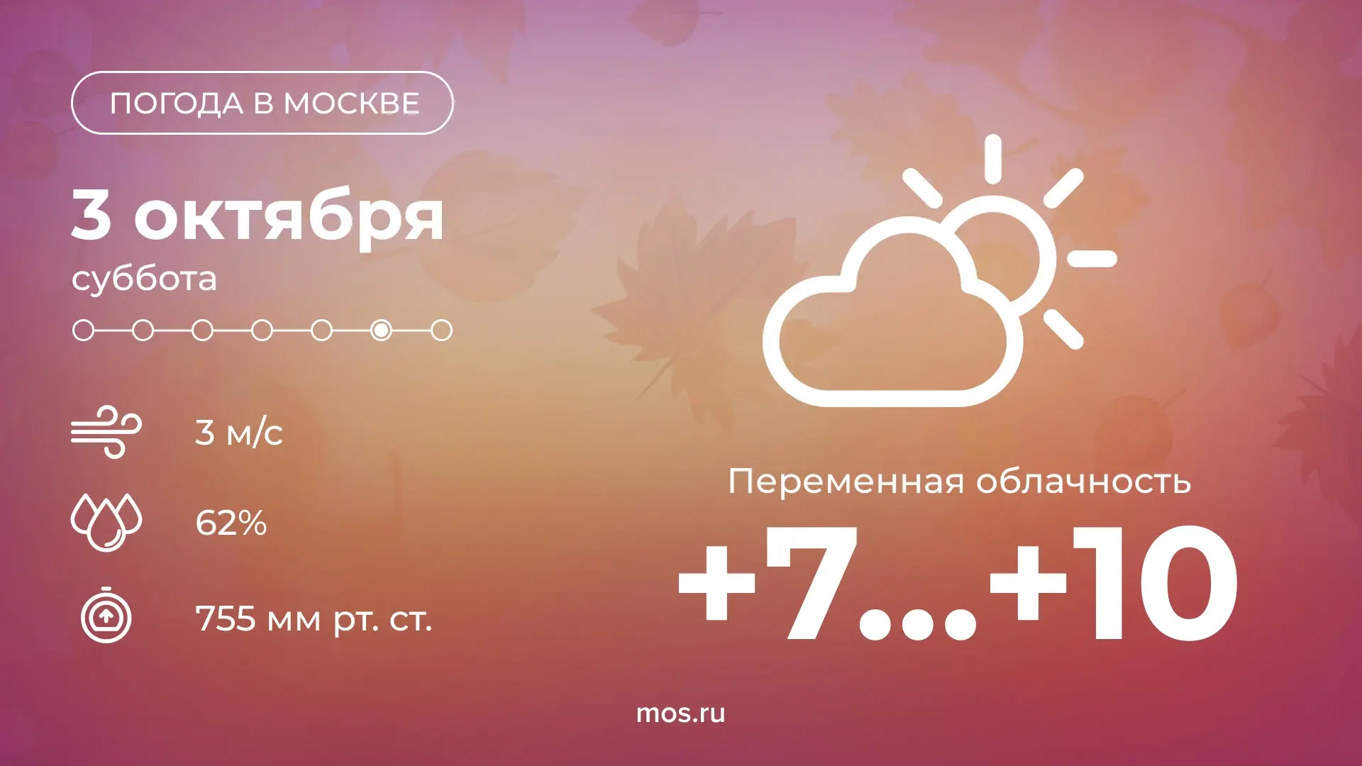 ☁️ Сегодня в Москве ожидается переменная облачность. Температура воздуха днем подниметс...
