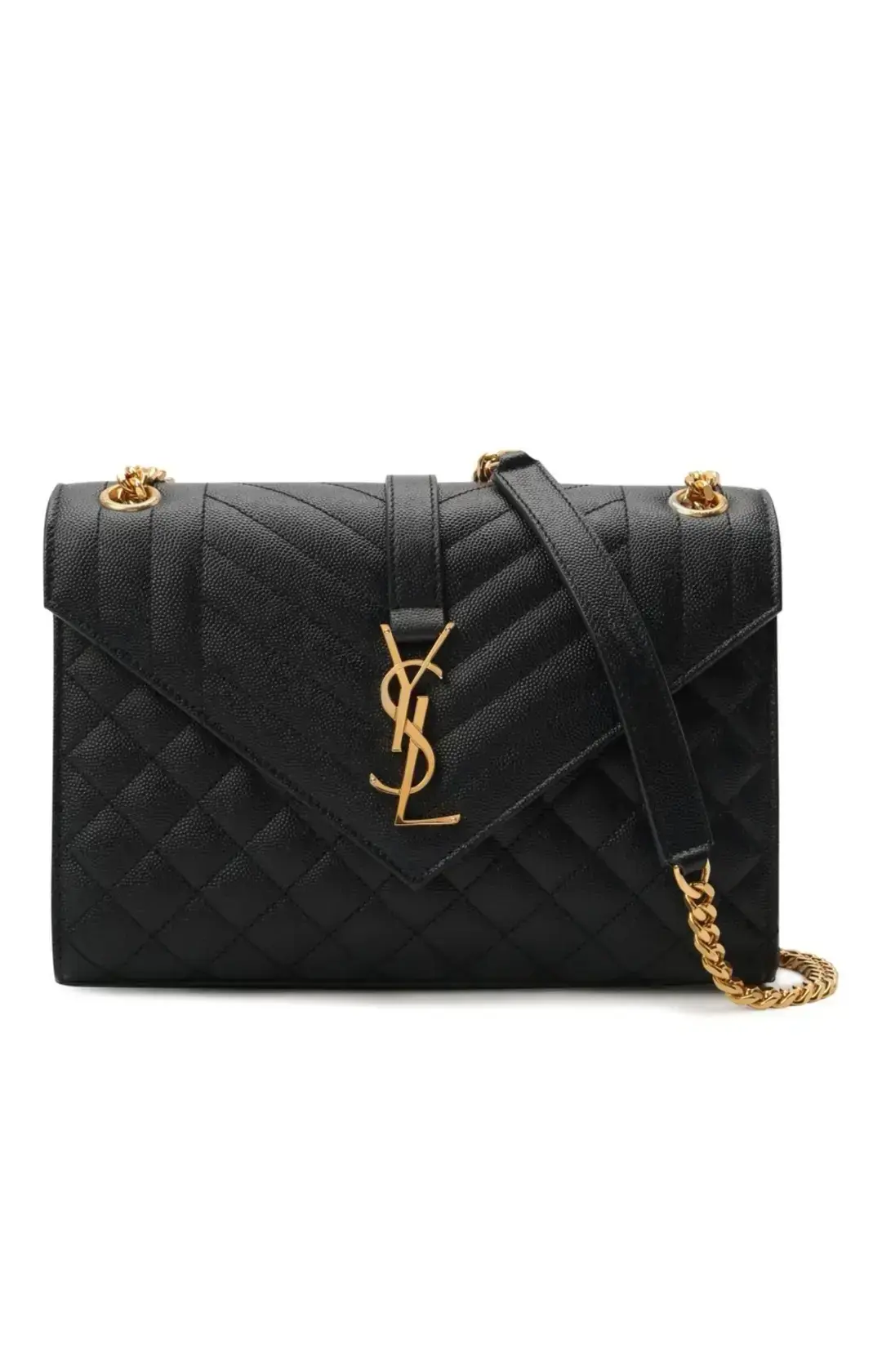 Saint Laurent Medium Envelope Bag из стеганой кожи с золотистой фурнитурой. Тисненая зернистая кожа 