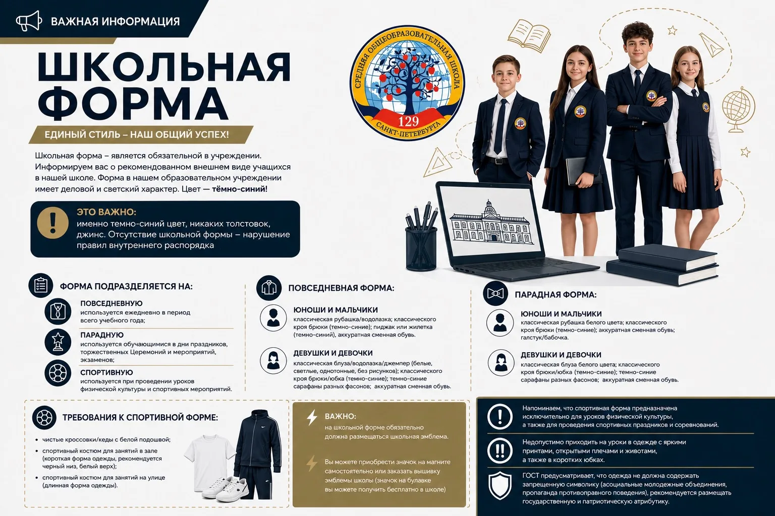 Пост о школьной форме: у нас темно-синяя школьная форма и верх и низ, смотрите инфограф...