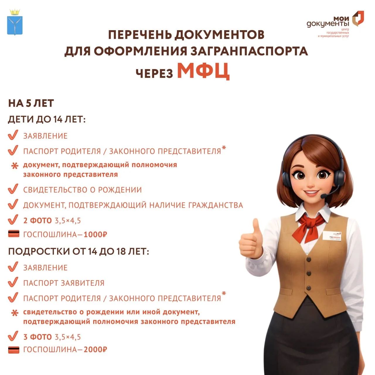 Уважаемые заявители!  📌Предлагаем ознакомиться с порядком оформления загранпаспорта в центрах «Мои Д