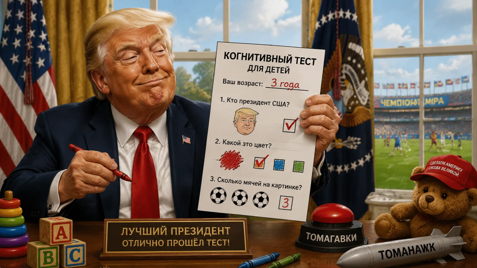 КОГДА ТРАМП ПРОЙДЁТ ТЕСТ…

В следующий раз, когда Трамп заявит, что он успешно прошёл когнитивный те