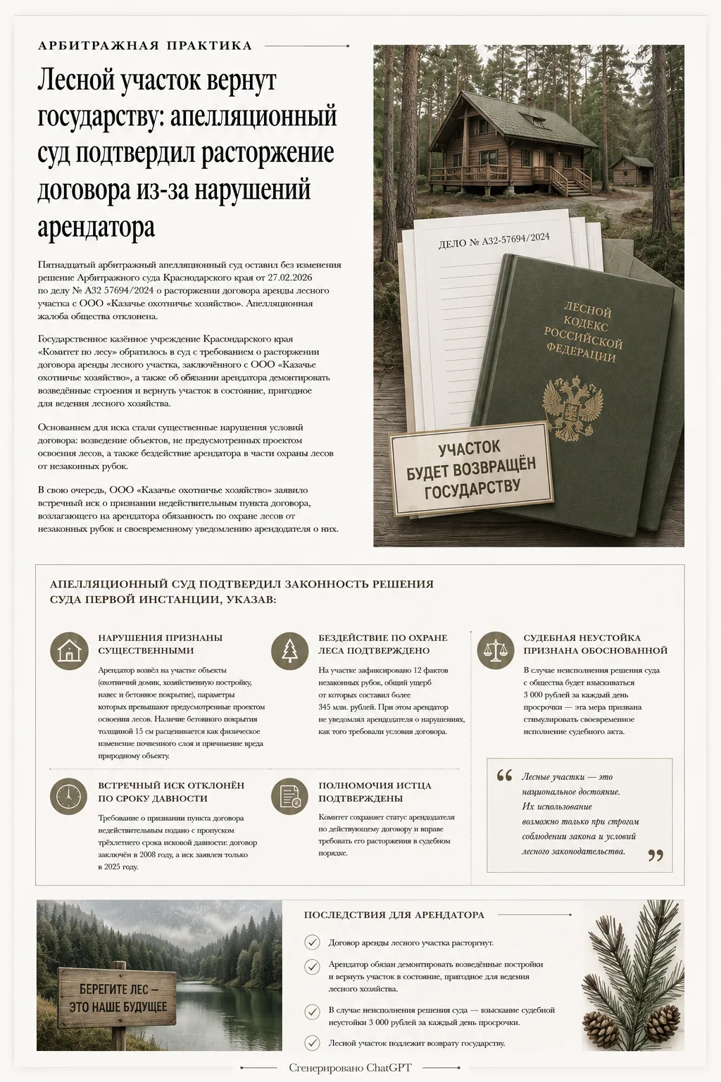 📌 Лесной участок вернут государству: апелляционный суд подтвердил расторжение договора...