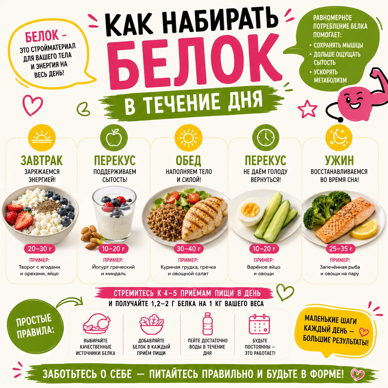 как добирать белок в течение дня?
