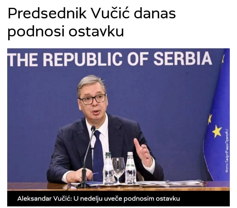 ⚡️Александр Вучич сегодня подаст в отставку с поста президента Сербии, — РТС.