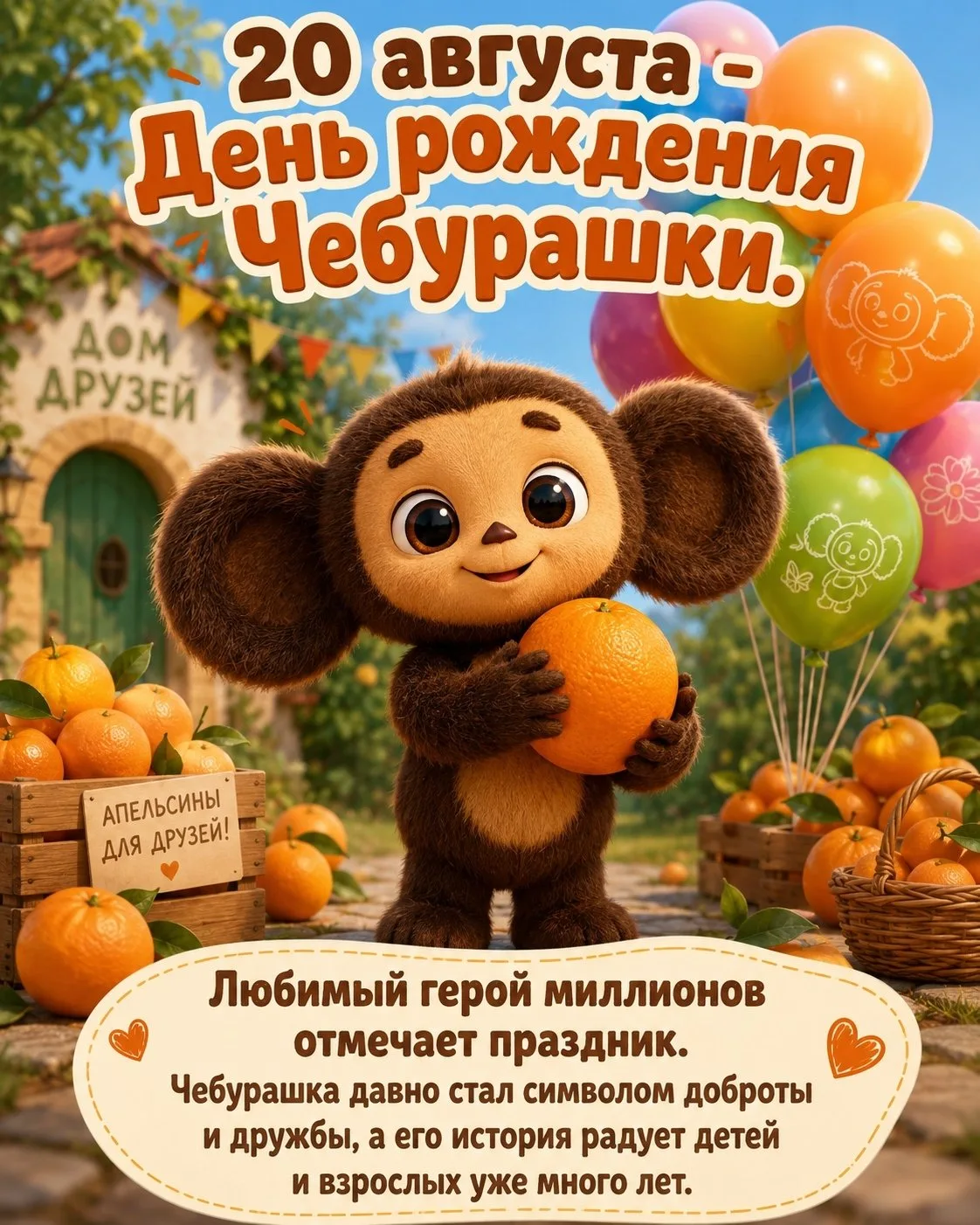 20 августа — День рождения Чебурашки! 🎉🐾