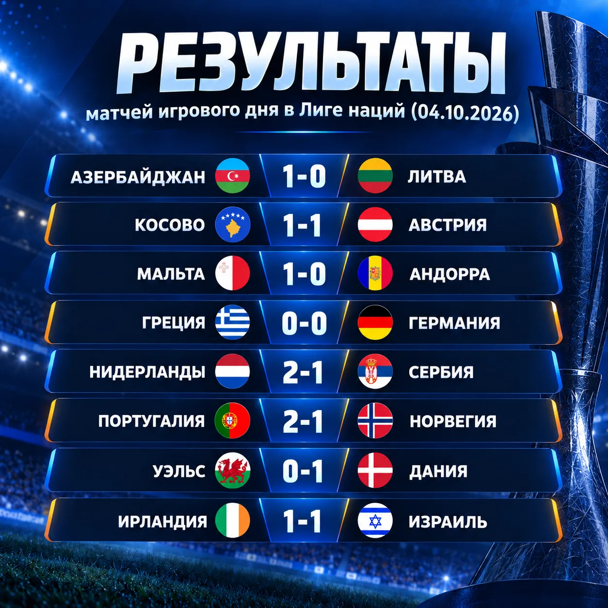 ❗️Результаты игрового дня в Лиге наций.