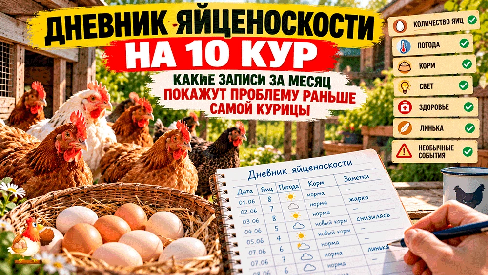 Дневник яйценоскости на 10 кур – какие записи за месяц покажут проблему раньше самой ку...