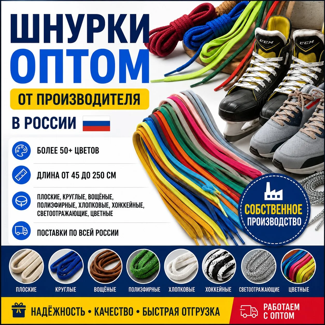📦 Шнурки из полиэфира плоские 140см.Т-10мм. Черные