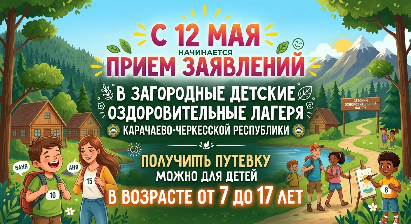 С 12 мая стартует приём заявлений на путёвки в загородные лагеря Карачаево-Черкесской Р...