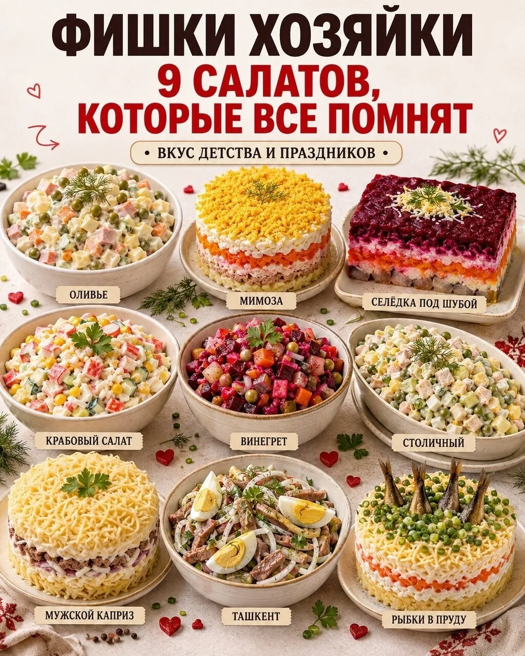 ❤  9 салатов, вкус которых знаком каждому с детства