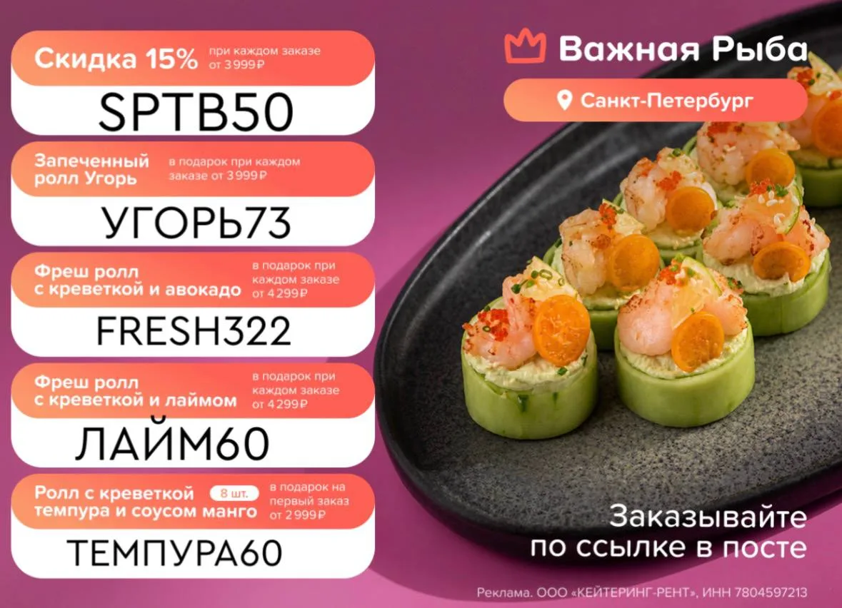 Актуальные промокоды в Важной Рыбе 🔥