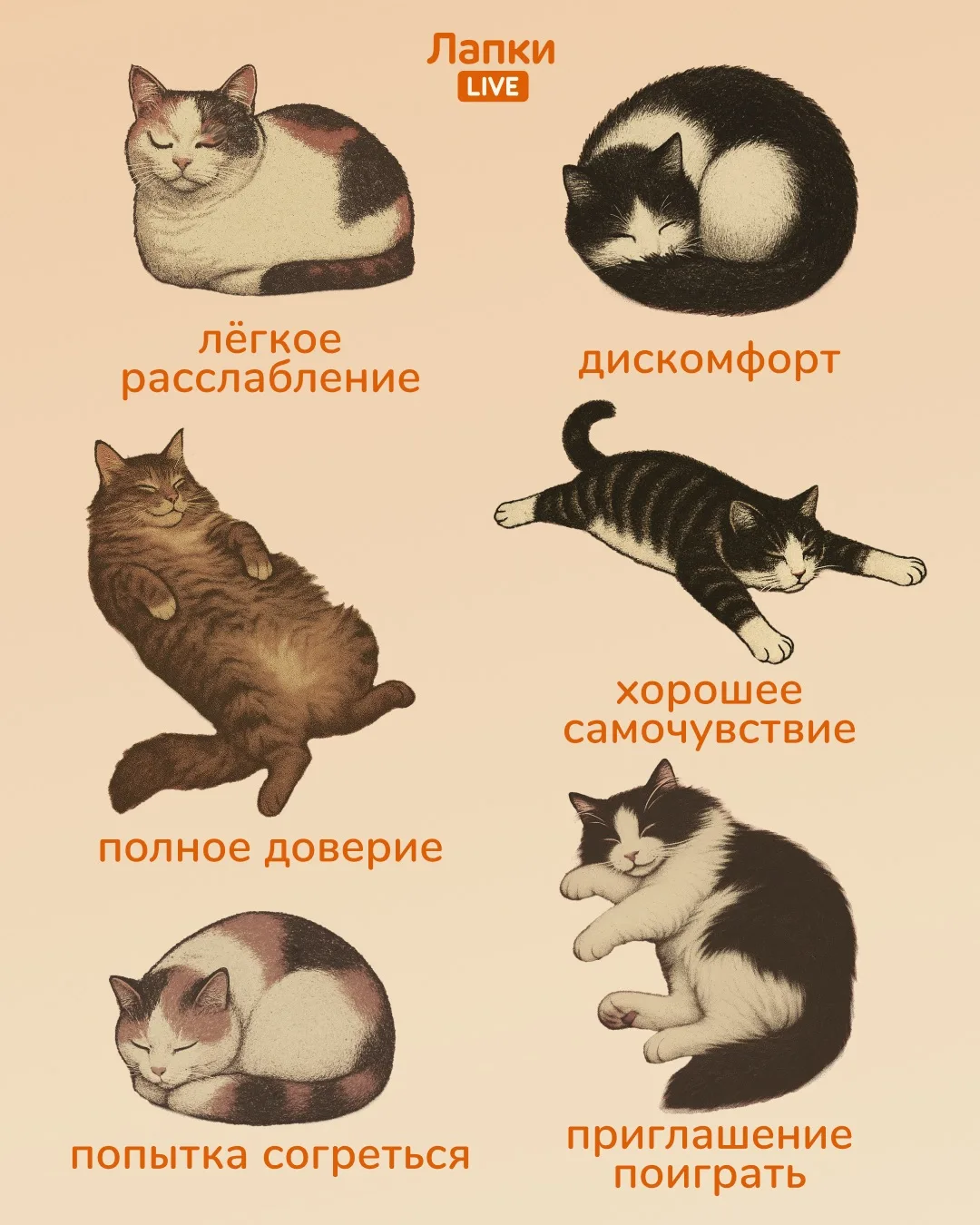 Разбираем, как понять состояние кошки по одной её позе ✨
